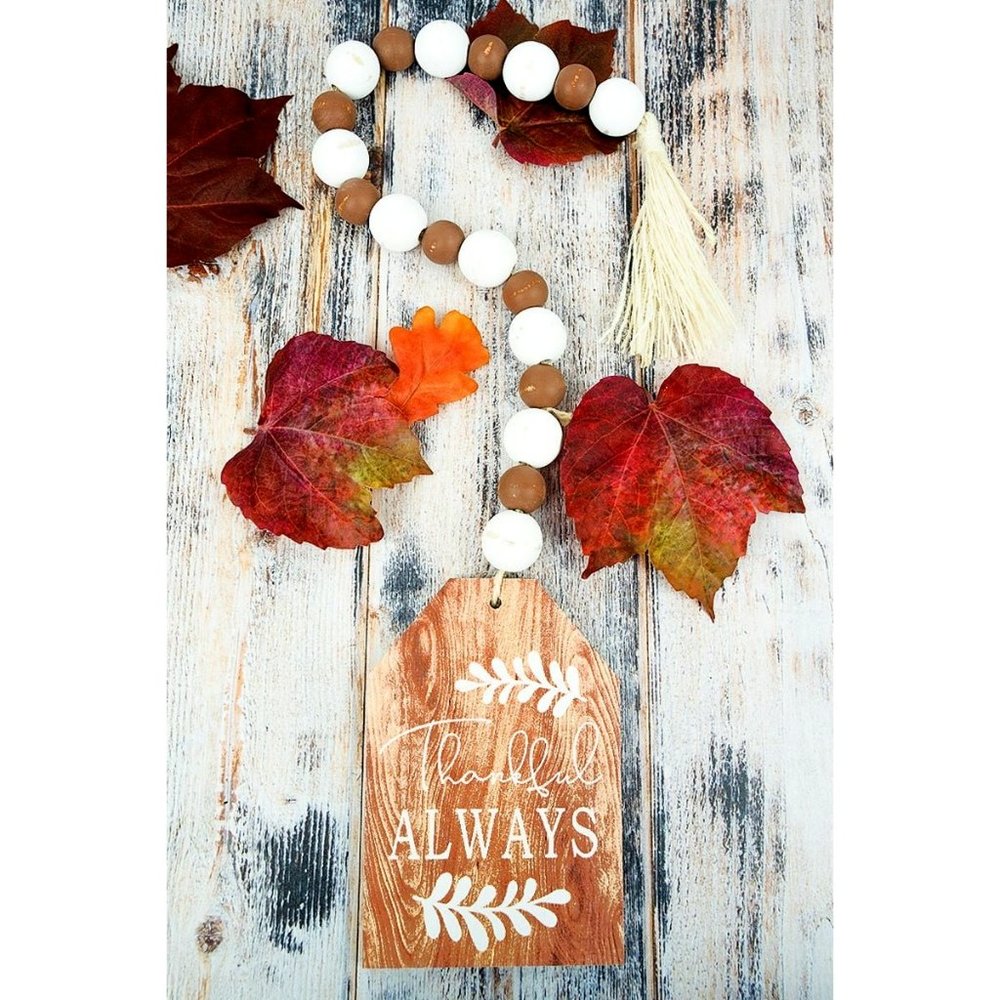 Thankful Always. Wood Beaded Garland, Fall Décor. NWT.